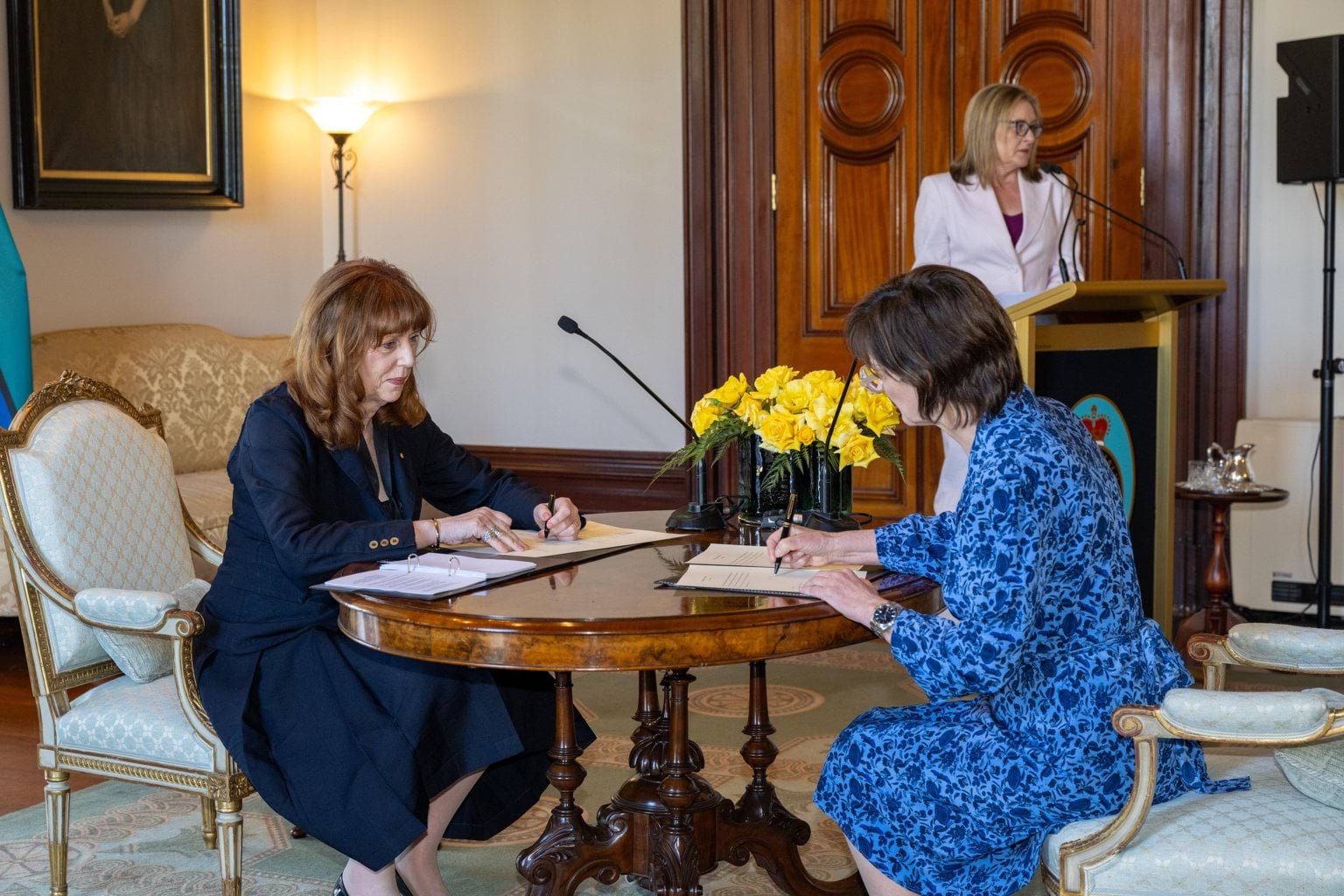 Her Excellency Professor the Honourable Margaret Gardner AC commissioning the Minister for Health, Health Infrastructure, and Ambulance Services in 2023.