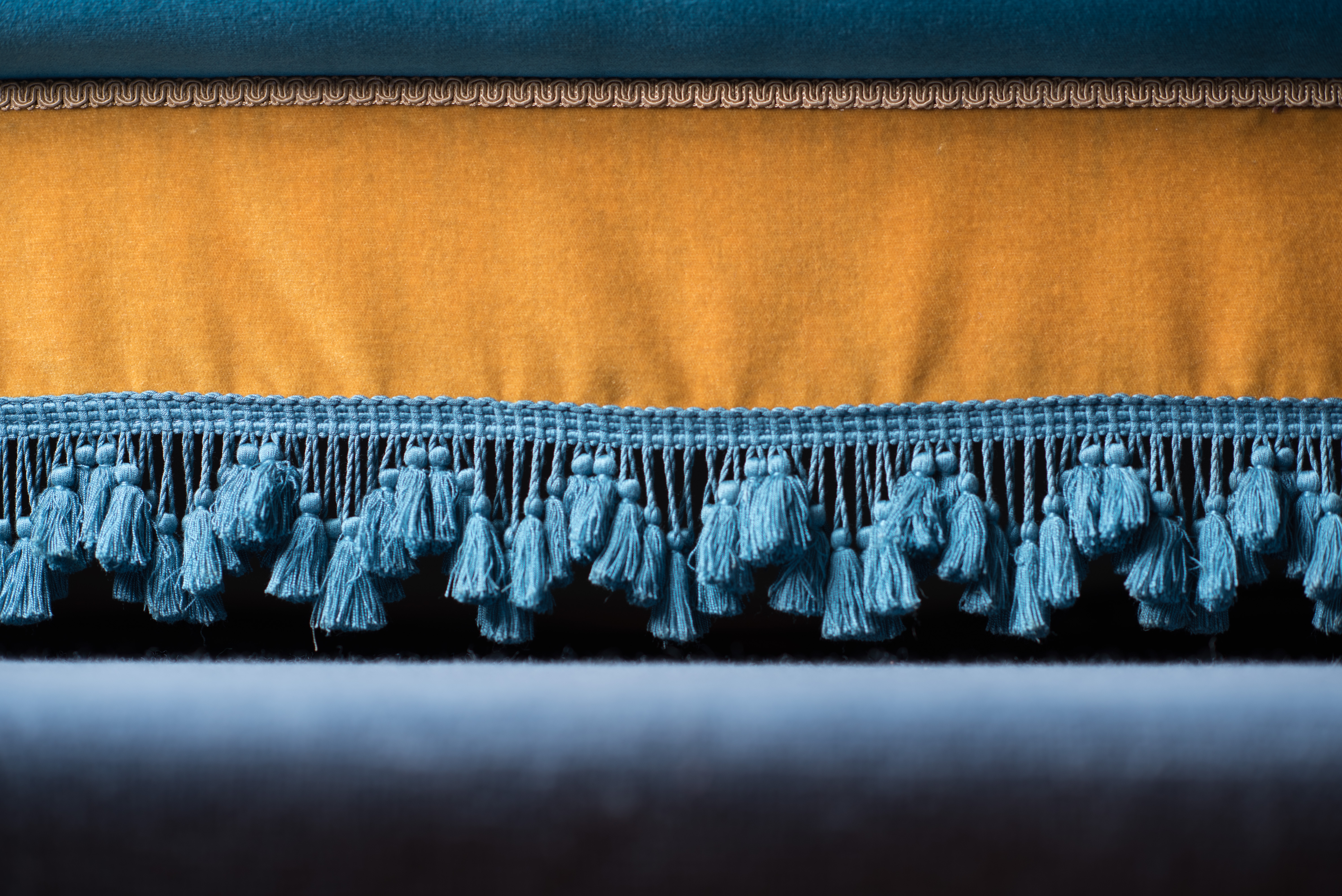 The Ballroom settee fringe in the Ballroom at Government House