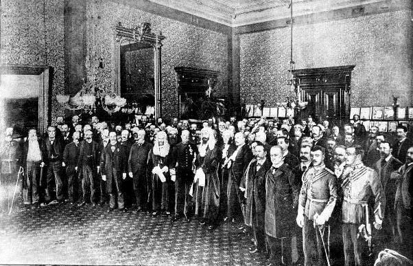 A special Federation gathering in the Government House State Drawing Room in 1899