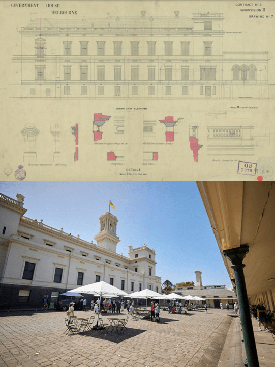 Above: South East Elevation. Below: View of the Kitchen Courtyard during an Open Day event. Photo courtesy of Government House staff.